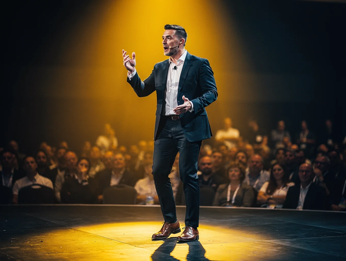 Damien Cole speaking on stage
